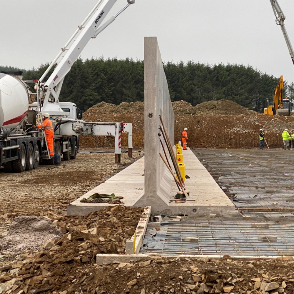 Freestanding T-Walls used to create a sileage pit on a farm.