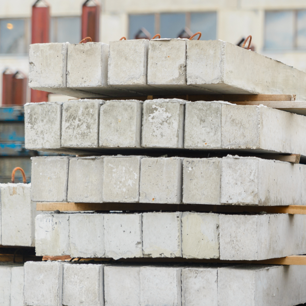 Steel-reinforced precast concrete lintels ready for delivery