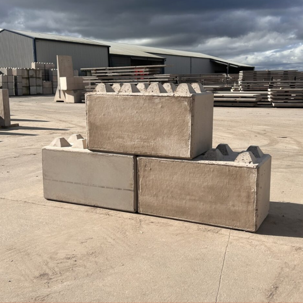 A small stack of precast interlocking blocks in the CWP yard