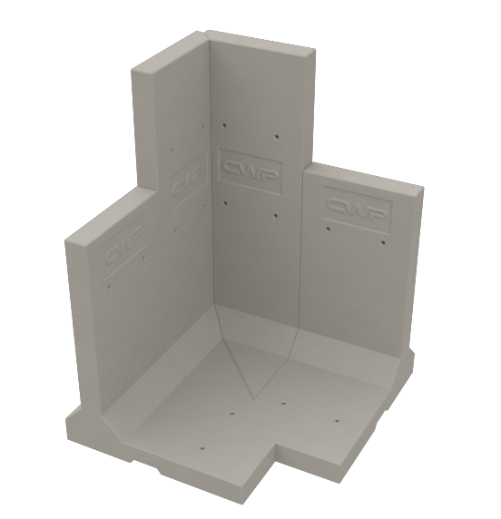 A computer generated image of our precast freestanding concrete L walls