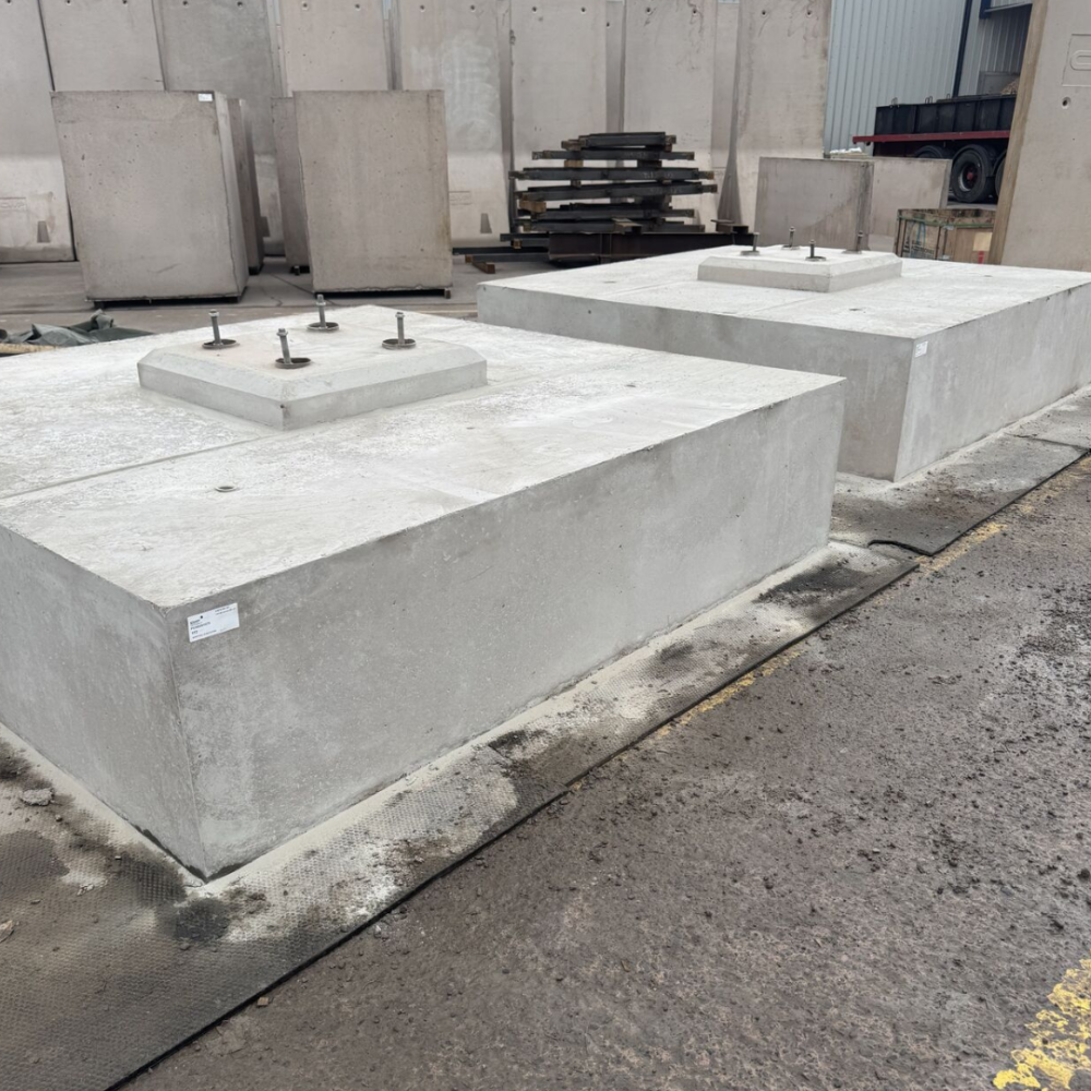 Heavy-duty precast concrete bases manufactured by CWP for Coalburn Substation development in Scotland.